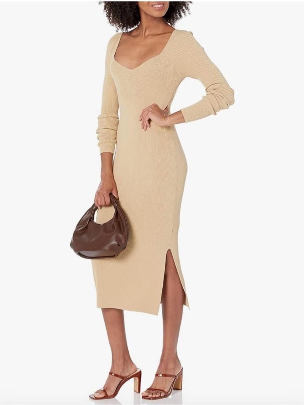 The Drop Cameron Ribbed Sweetheart Neckline Midi Sweater Dress size Small NWT
